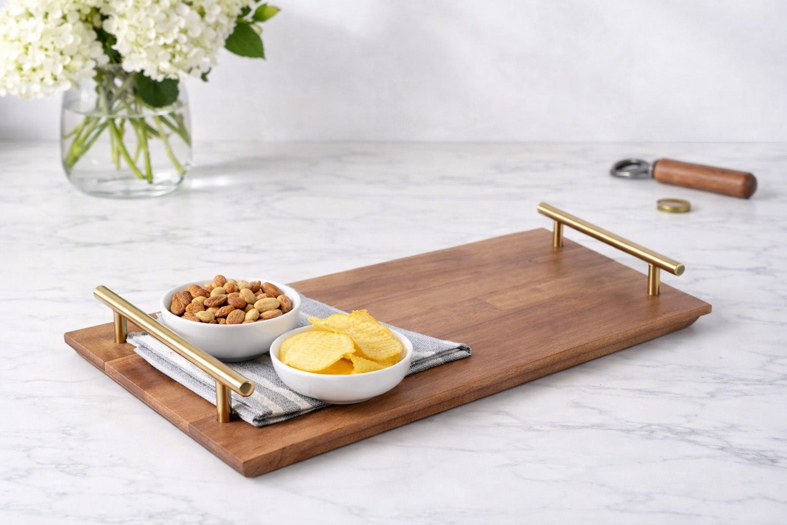 Acacia Wood Tray with Handle 40 × 20 × 4.65 cm — lifestyle
