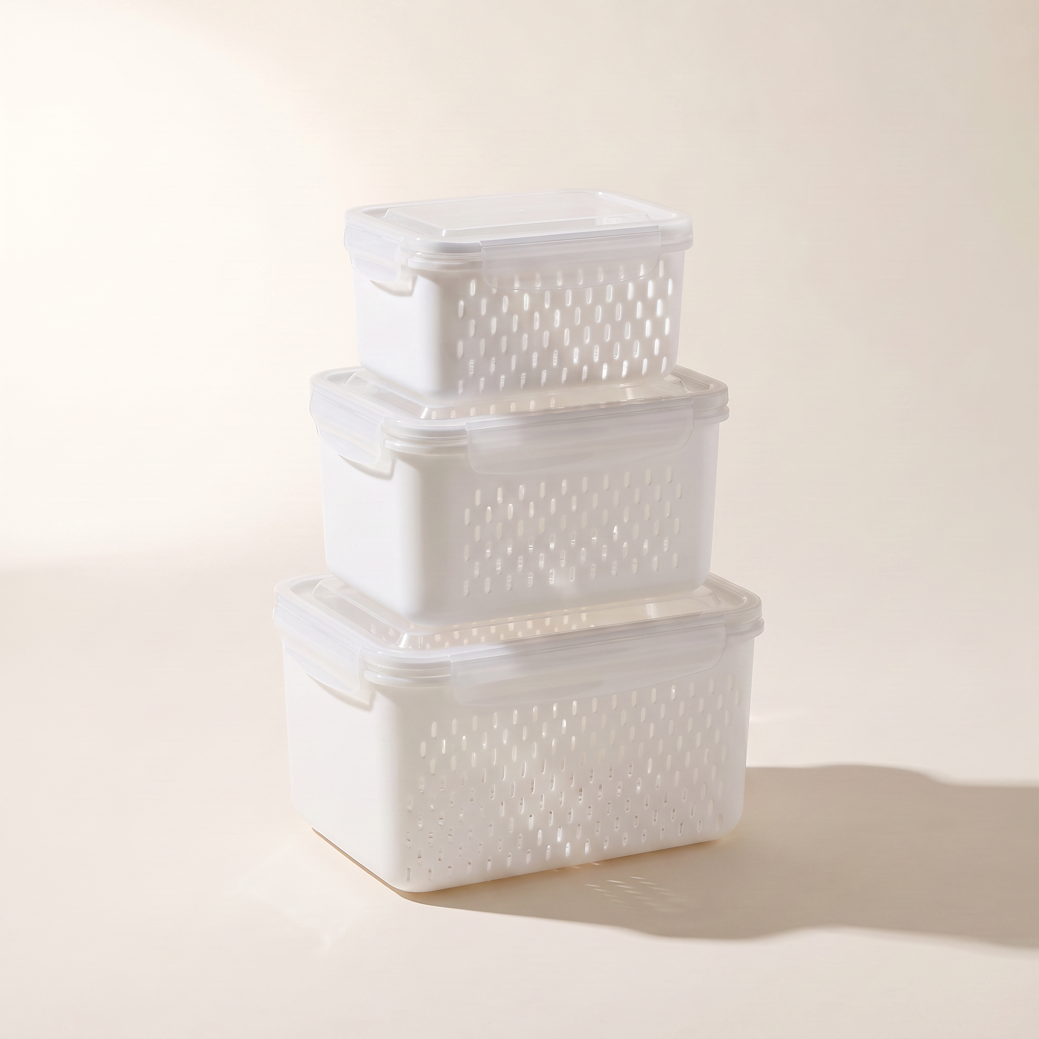 3-Pack Fridge Organizer Containers with Strainers — 850 / 1750 / 3300 ml