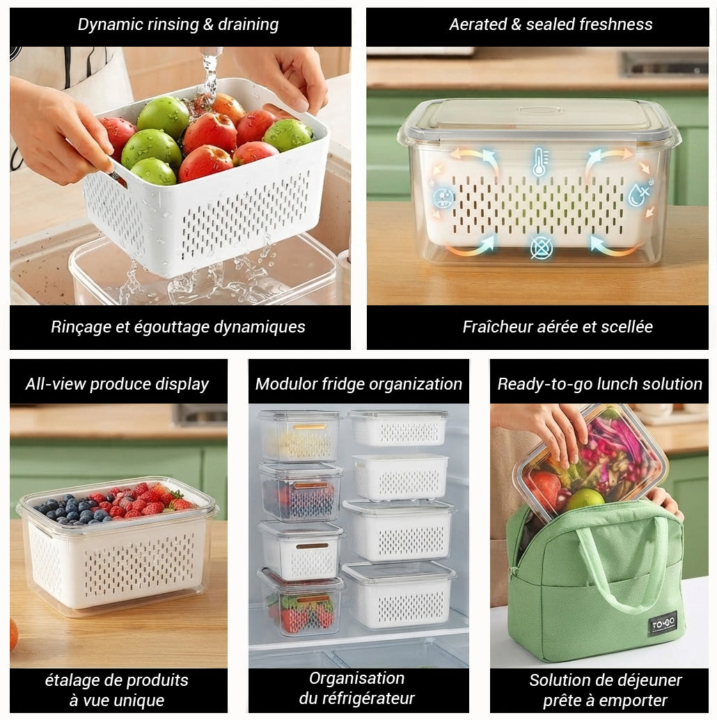 3-Pack Fridge Organizer Containers with Strainers — 850 / 1750 / 3300 ml