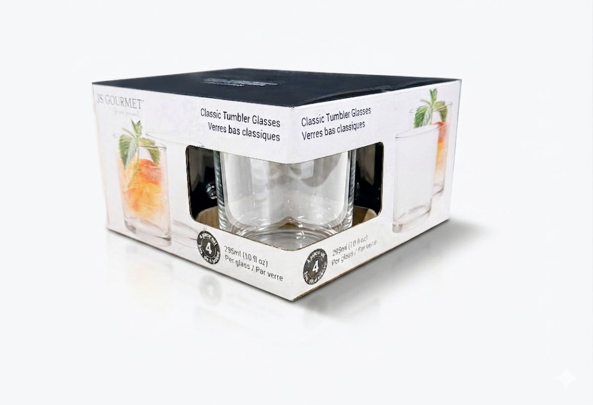Old Fashioned Classic Tumbler Glasses — Set of 4, 295 ml (10 oz) packaging