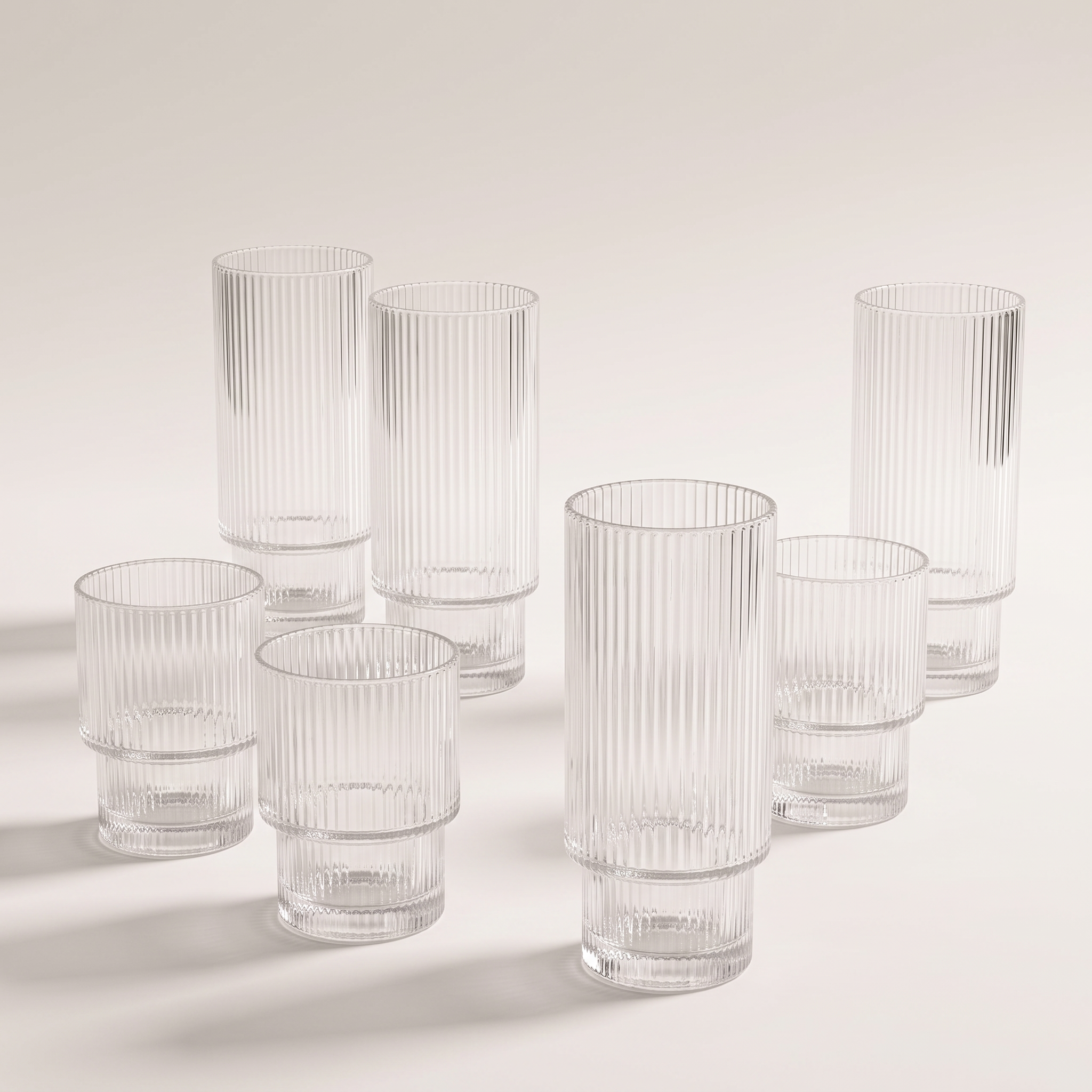 Ridge Vintage Stackable Ribbed Glasses — 8-Piece Set (4 x 325 ml + 4 x 185 ml)