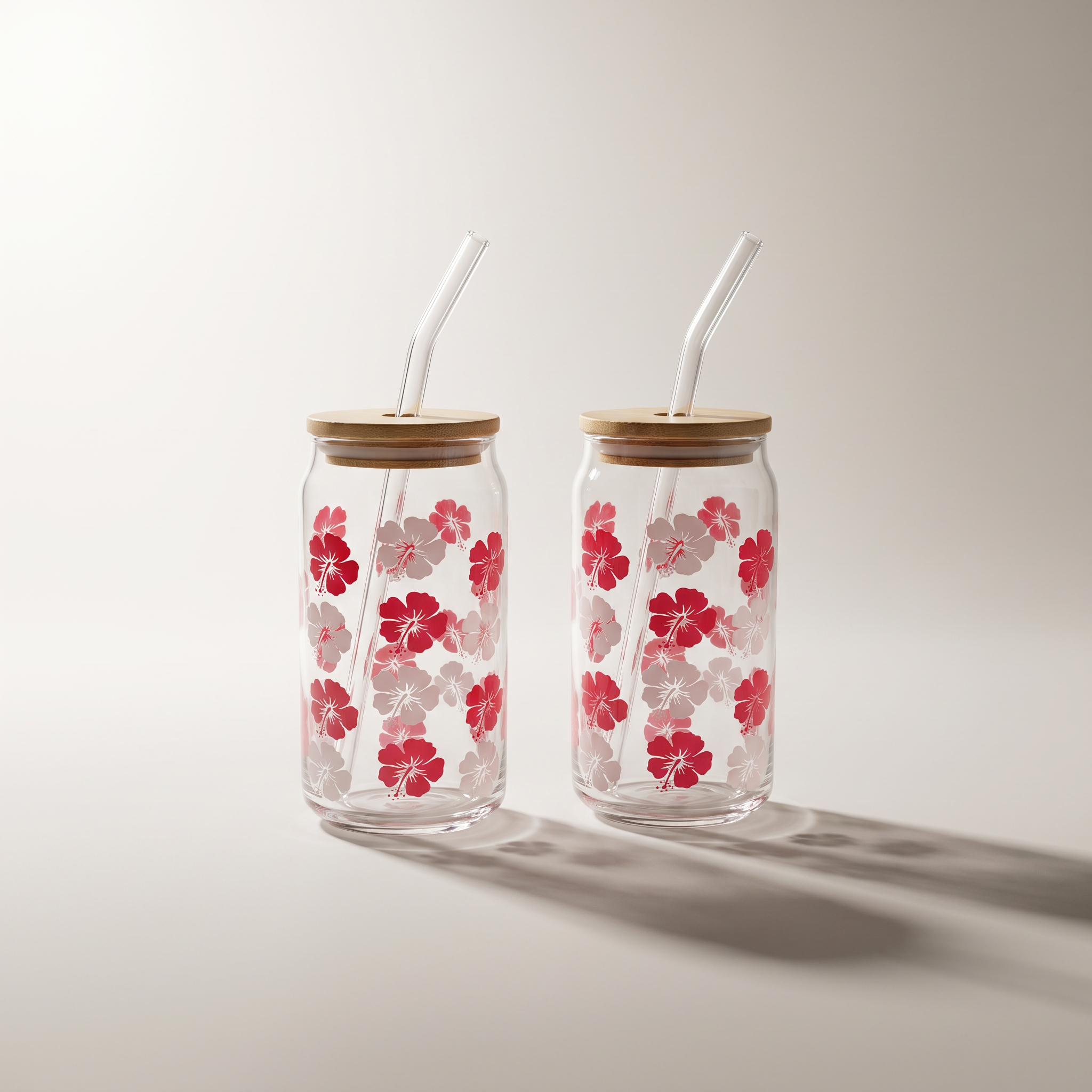Glass Tumbler Sippers with Bamboo Lid & Glass Straw (set of 2)  — Florals