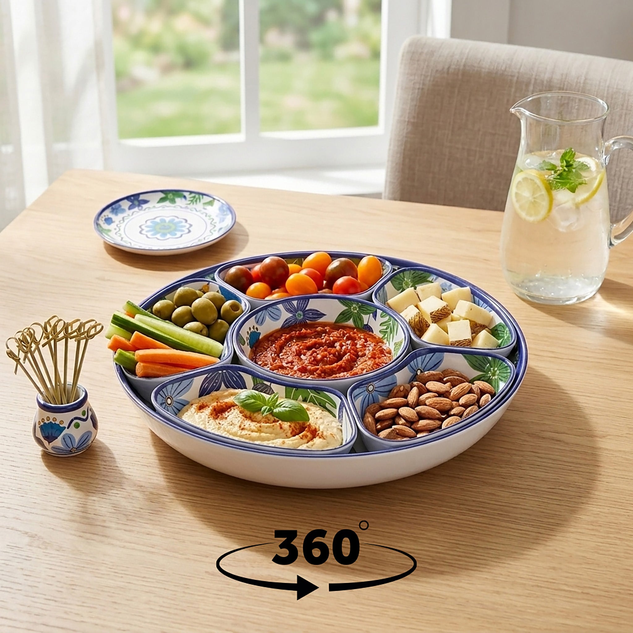 Rotating Melamine Serving Tray and Bowls, 7-Piece