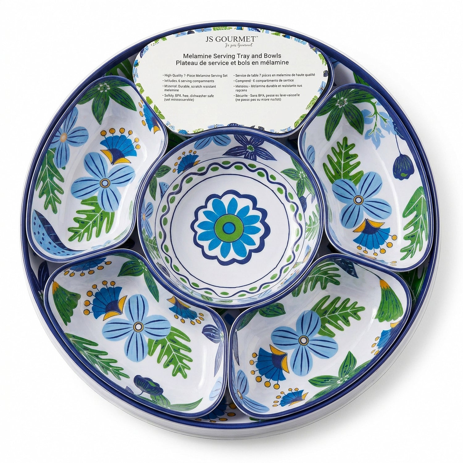 Melamine Serving Tray and Bowls, 7-Piece packaging