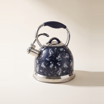 3L Stainless Steel Vintage Floral Design Whistling Stovetop Kettle - Blue