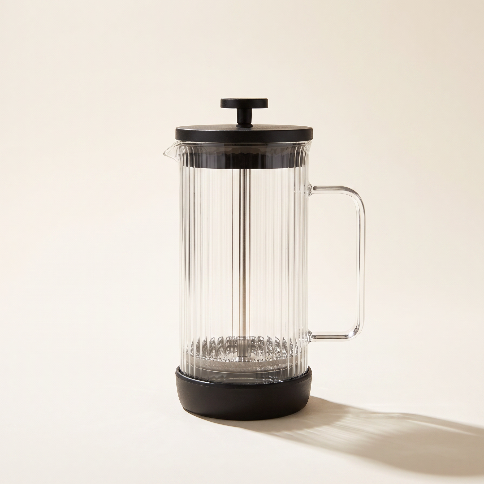 Cafetière à piston en verre cannelé (noire) 1000 ml