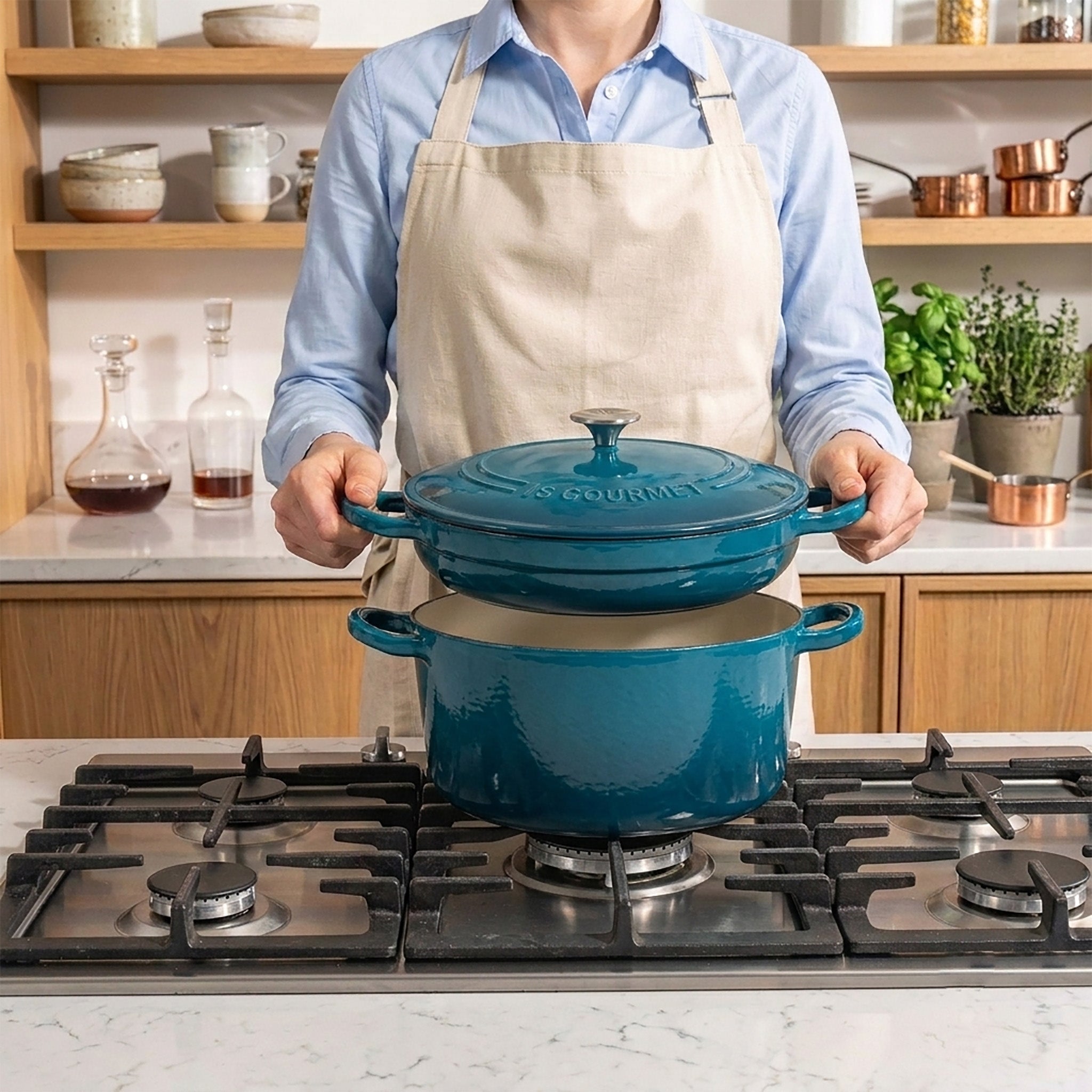 Inspiration Italia Stackable 3-Piece Cast Iron Dutch Oven Set — Sapphire Blue, 5.2 L (5.5 qt)