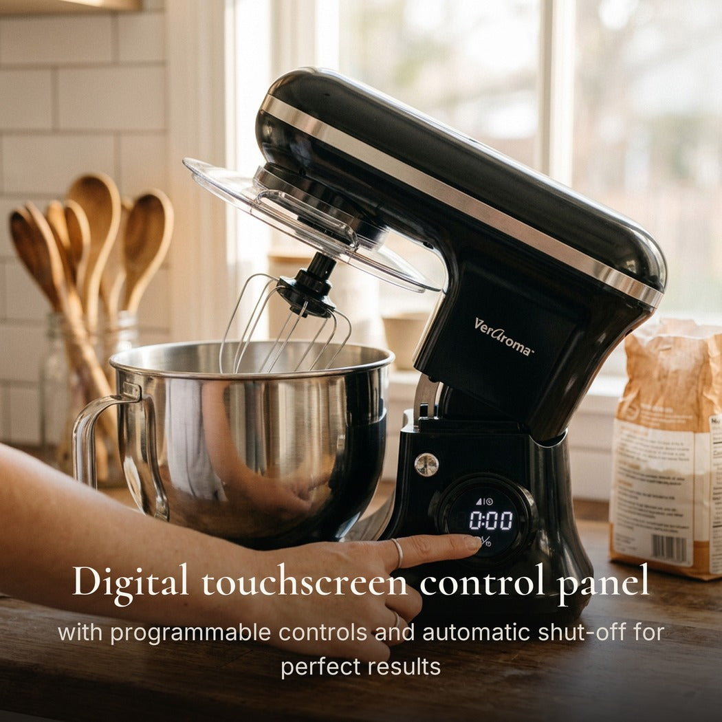Digital touchscreen control panel with programmable controls and automatic shut-off for perfect results — Stand Mixer with LED Digital Touchscreen — 650 W, 8 Speeds, 5 L Stainless Steel Bowl