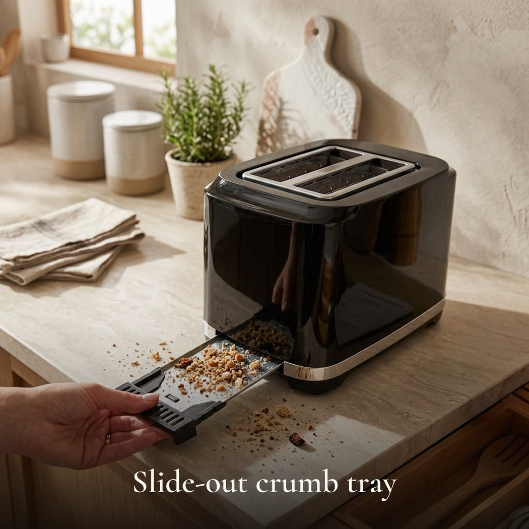 Slide-out crumb tray — VerAroma Smart Digital Touchscreen 2-Slice Toaster with countdown timer — 800 W