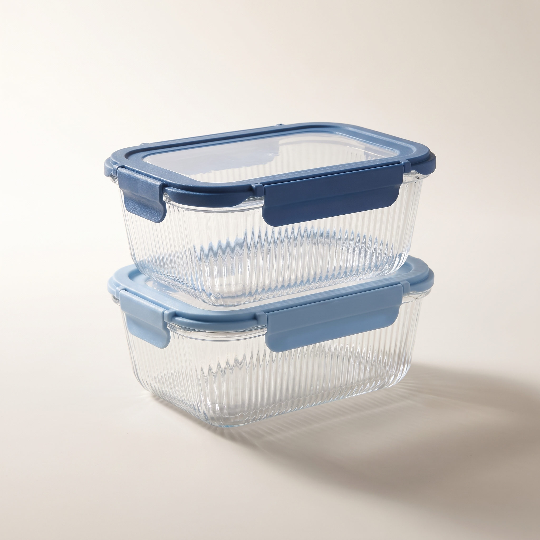Ribbed Borosilicate Glass Food Containers with Glass Airtight lids, Set of 2 (1520ml)