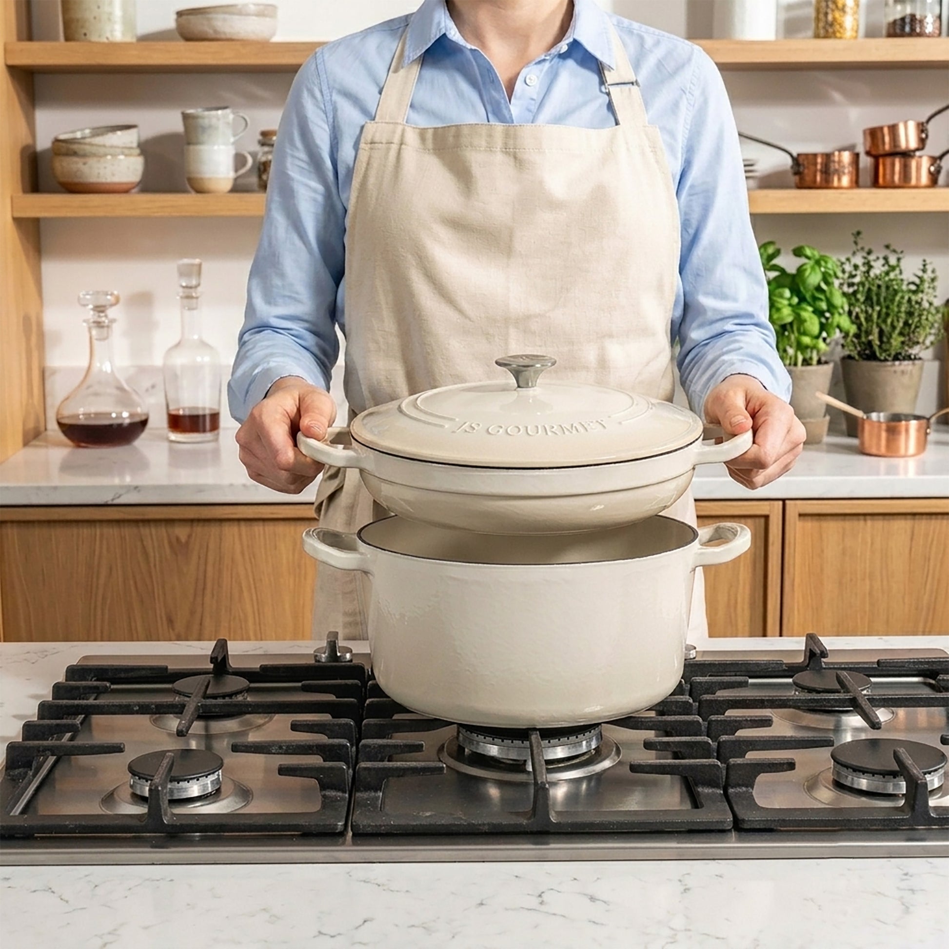 Stackable 3-Piece Cast Iron Dutch Oven Set — Cream Meringue, 5.2 L (5.5 qt)