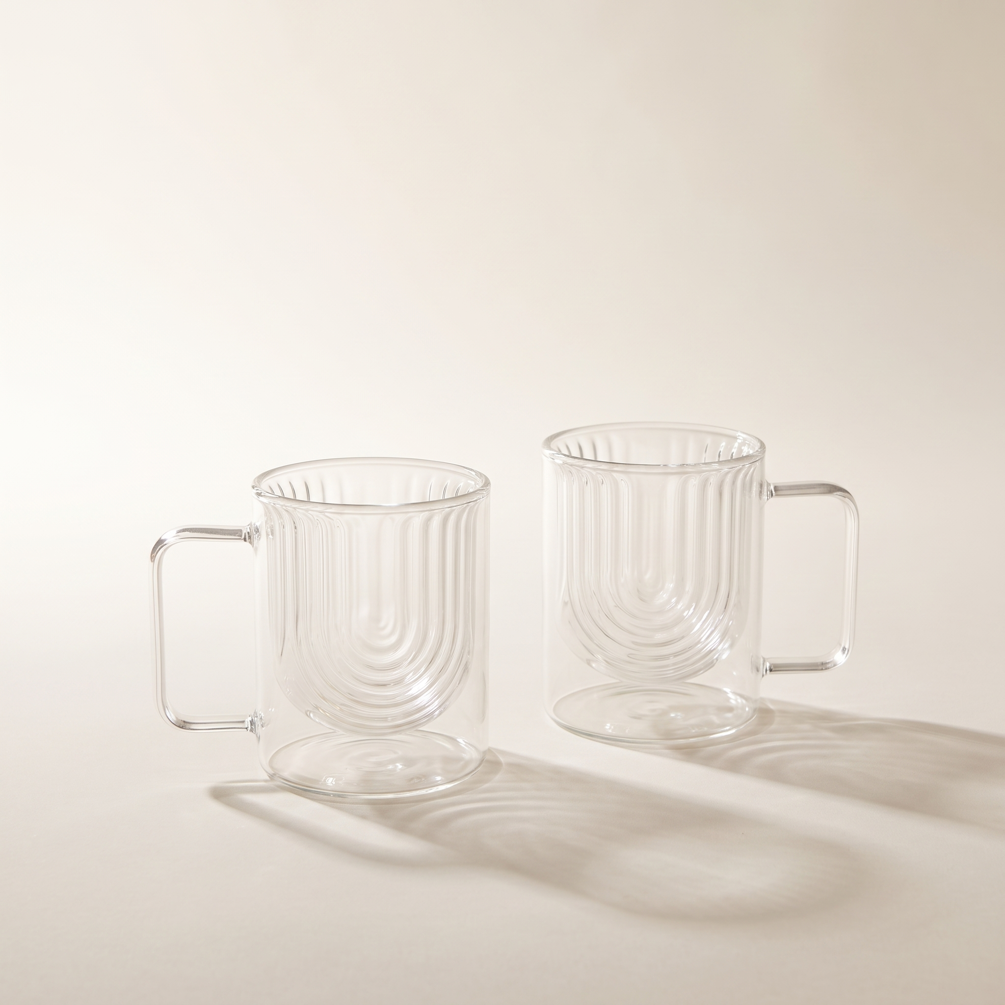 Tasses en verre à double paroi, à anse, à motif grain de bois, lot de 2 (transparent)