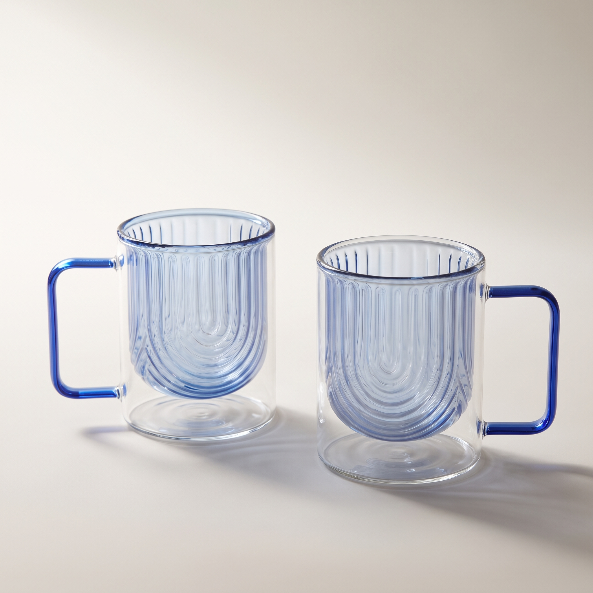Tasses en verre à double paroi, forme archée, grain, avec poignée, lot de 2 (bleues)