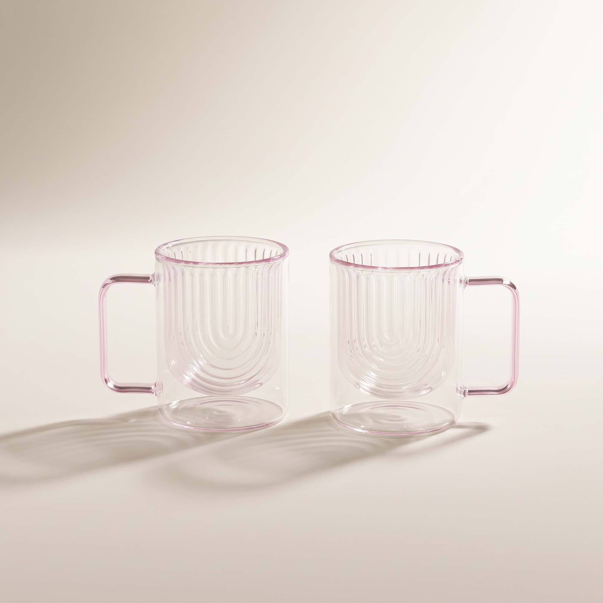 Tasses en Verre Double Paroi Arch-Grain avec Anse, Lot de 2 (Rose)