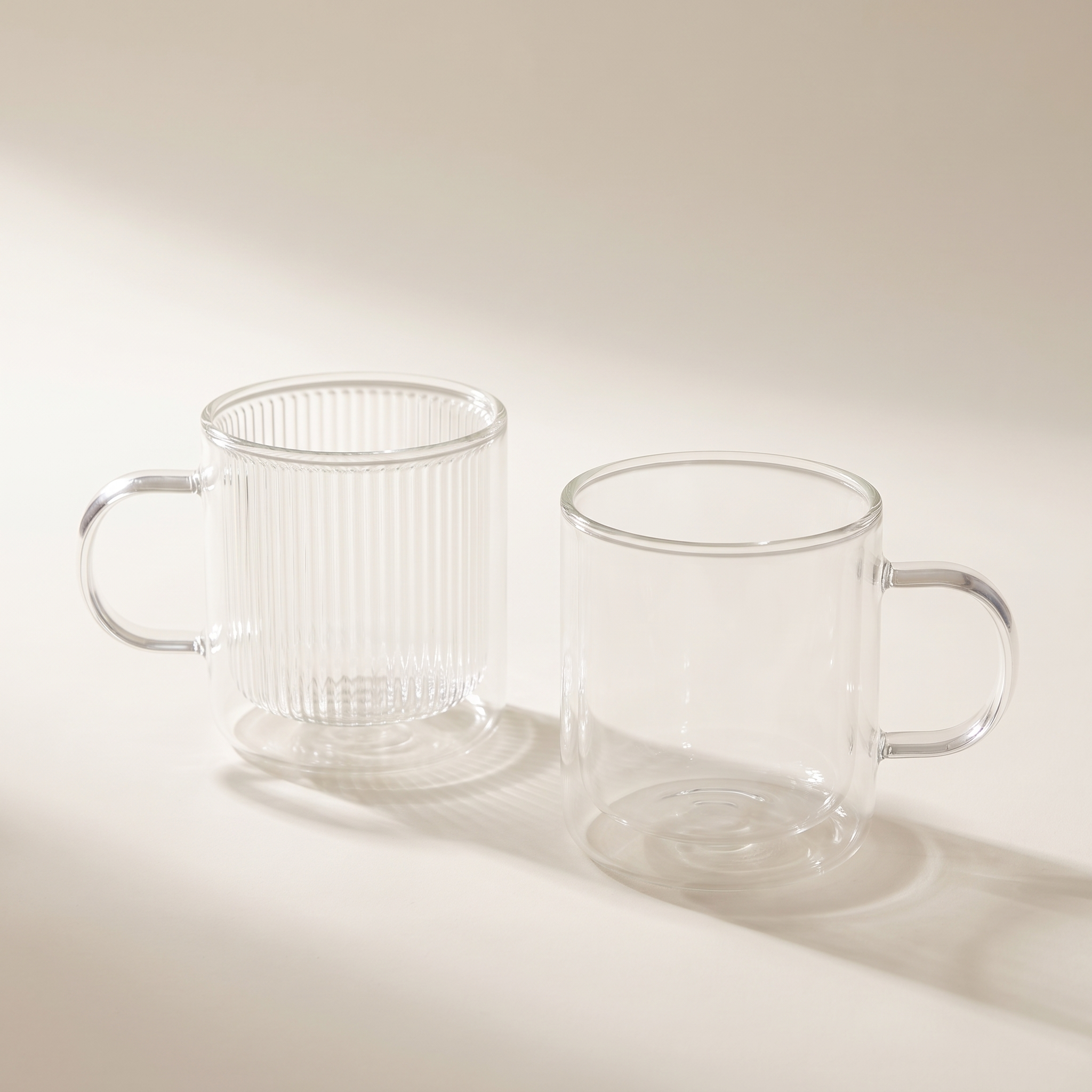 Mug en verre à double paroi, grain vertical, avec anse, lot de 2 (transparent)