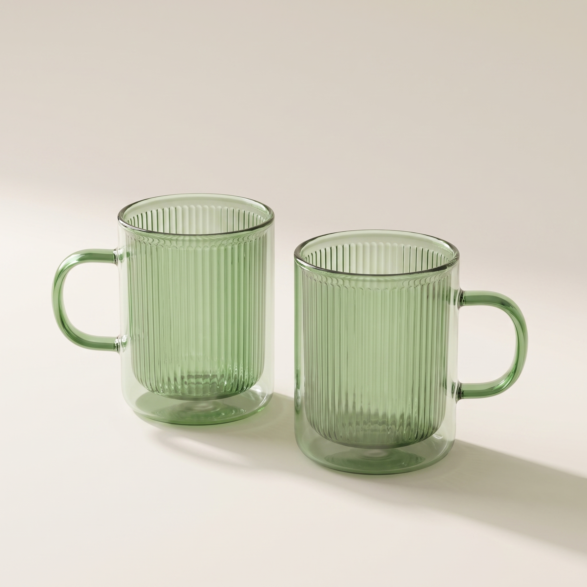 Mug en verre à double paroi, grain vertical, avec poignée, lot de 2 (vert)