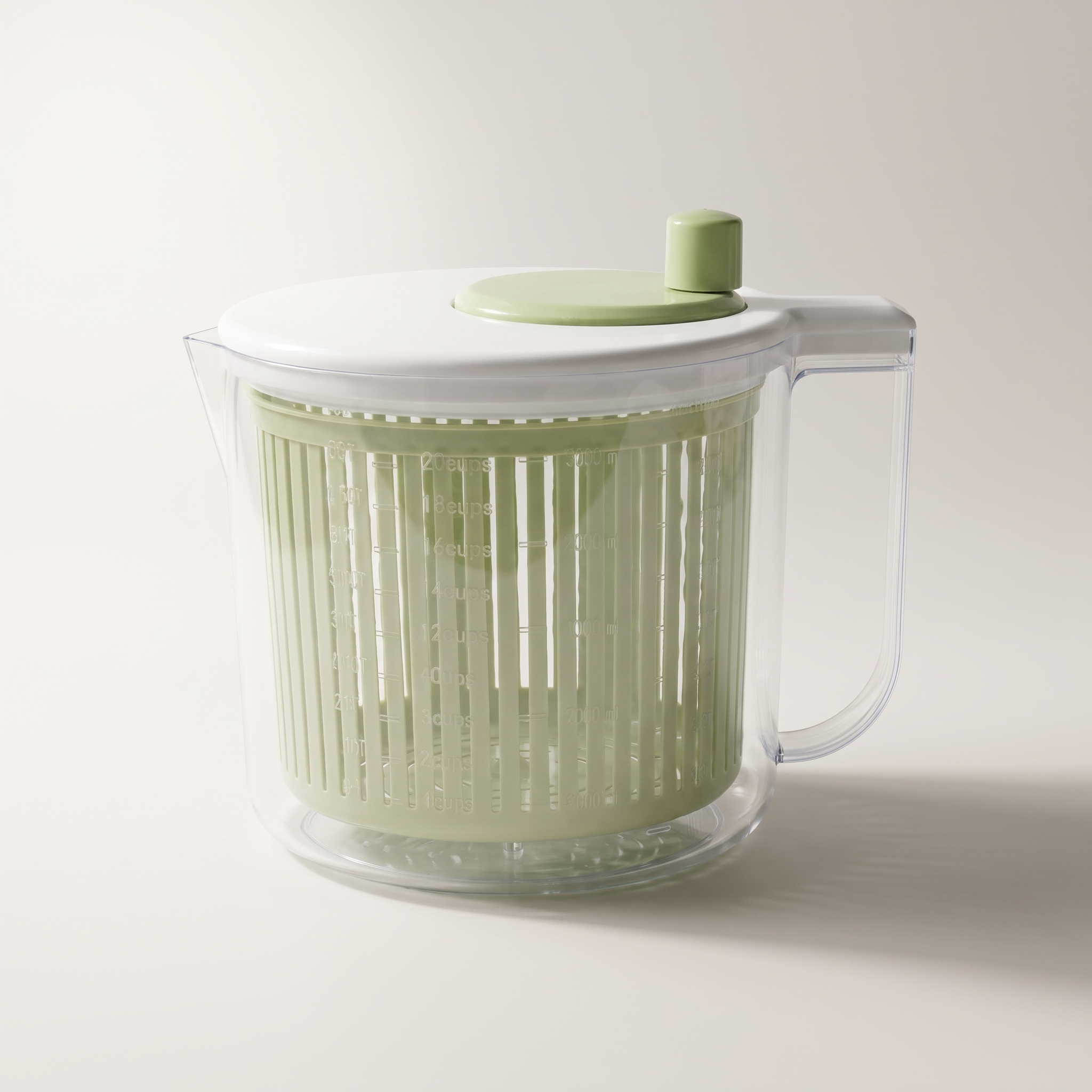 4-in-1 Salad Spinner with Built-In Draining System, 5.7 L (Green)