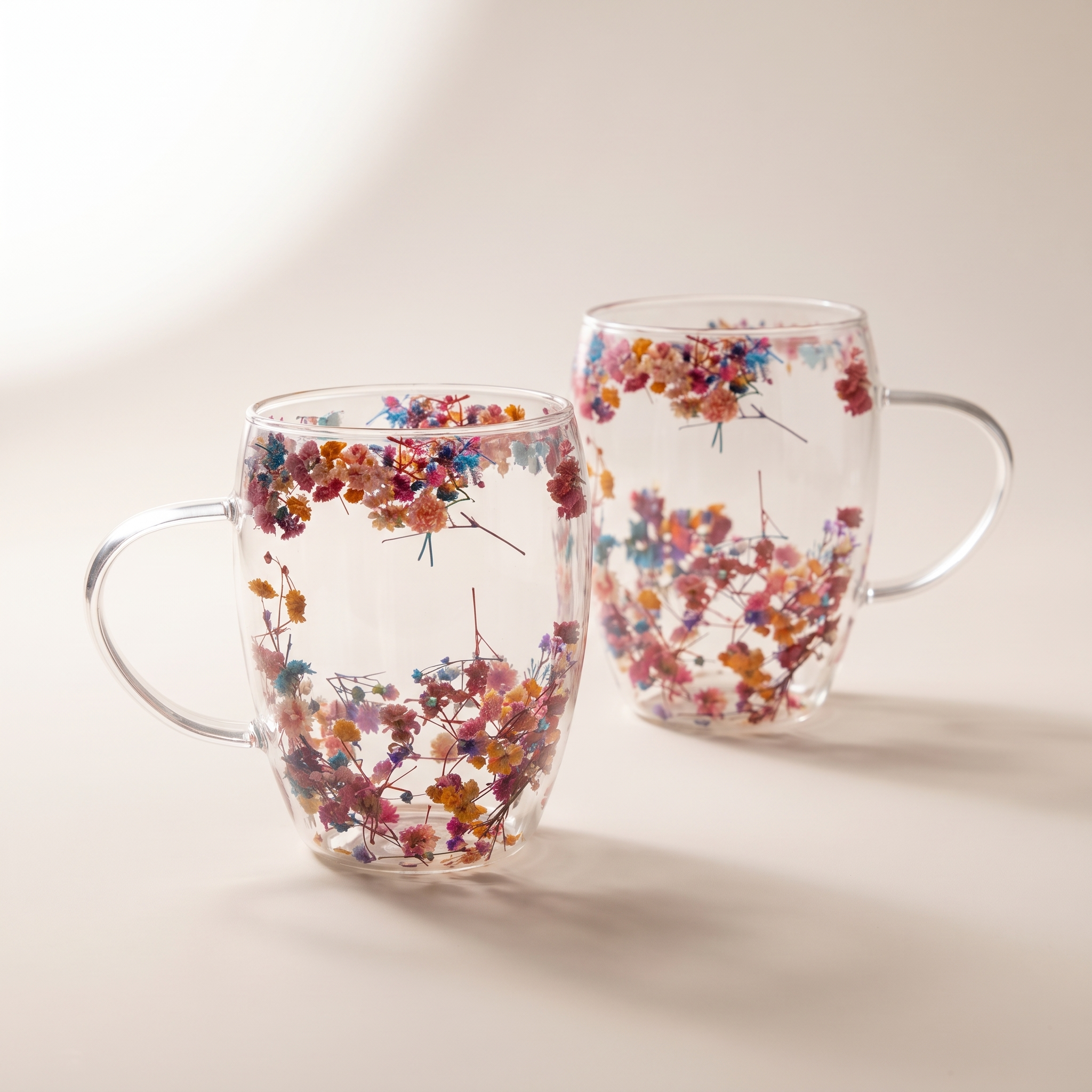 Mug en verre à double paroi avec fleurs séchées flottantes, lot de 2 (350 ml)