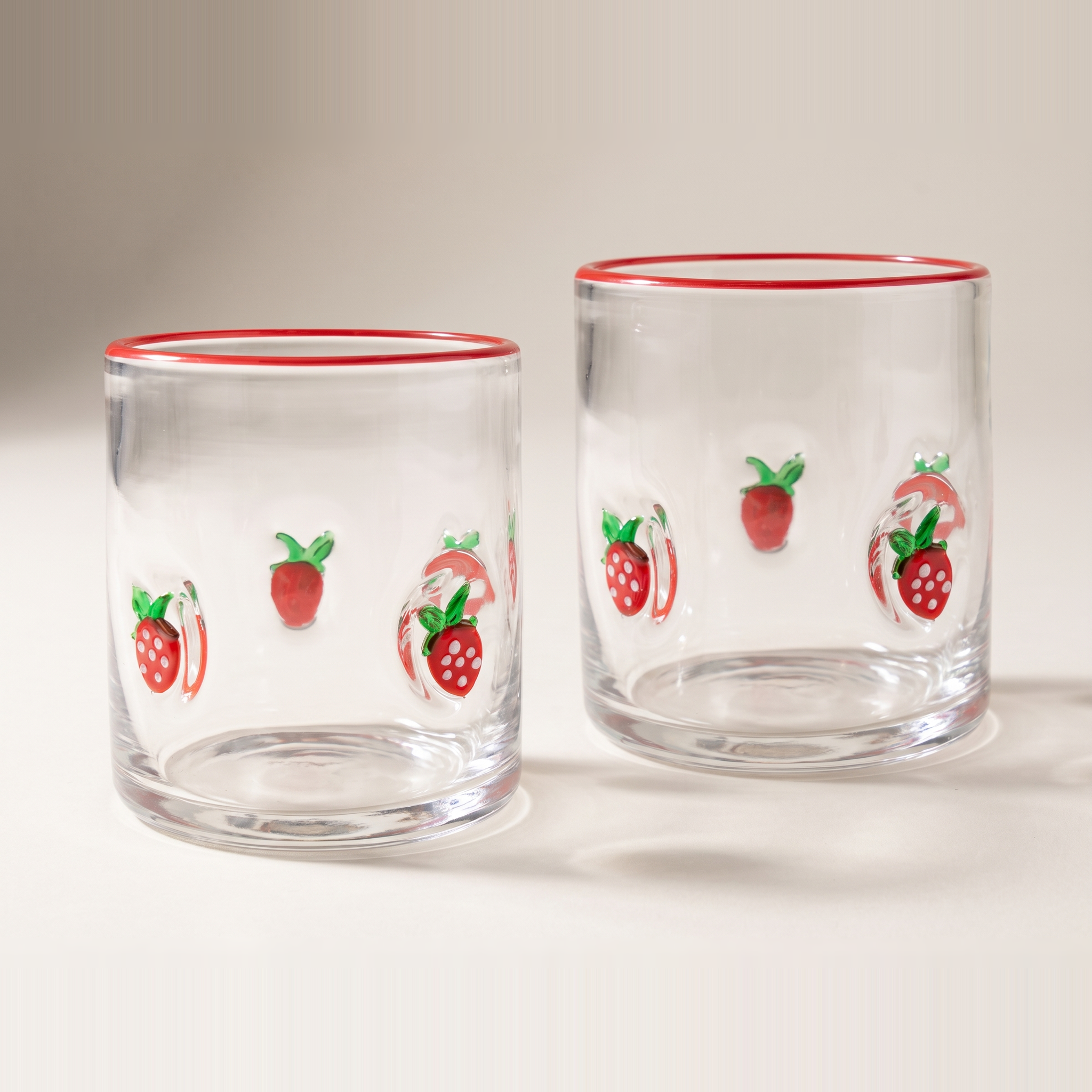 Icône – Verres gobelets 3D à l'ancienne, fraise / rebord rouge (Lot de 2)