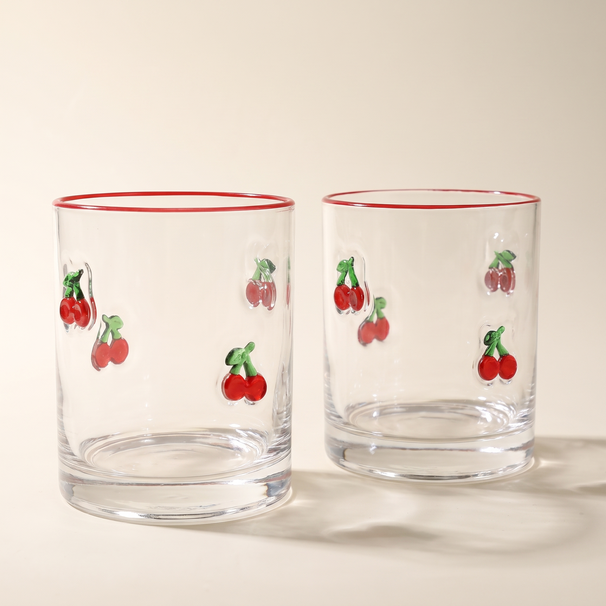 Verres Tumbler Icon 3D Rétro, Cerise / Bord Rouge (Lot de 2)
