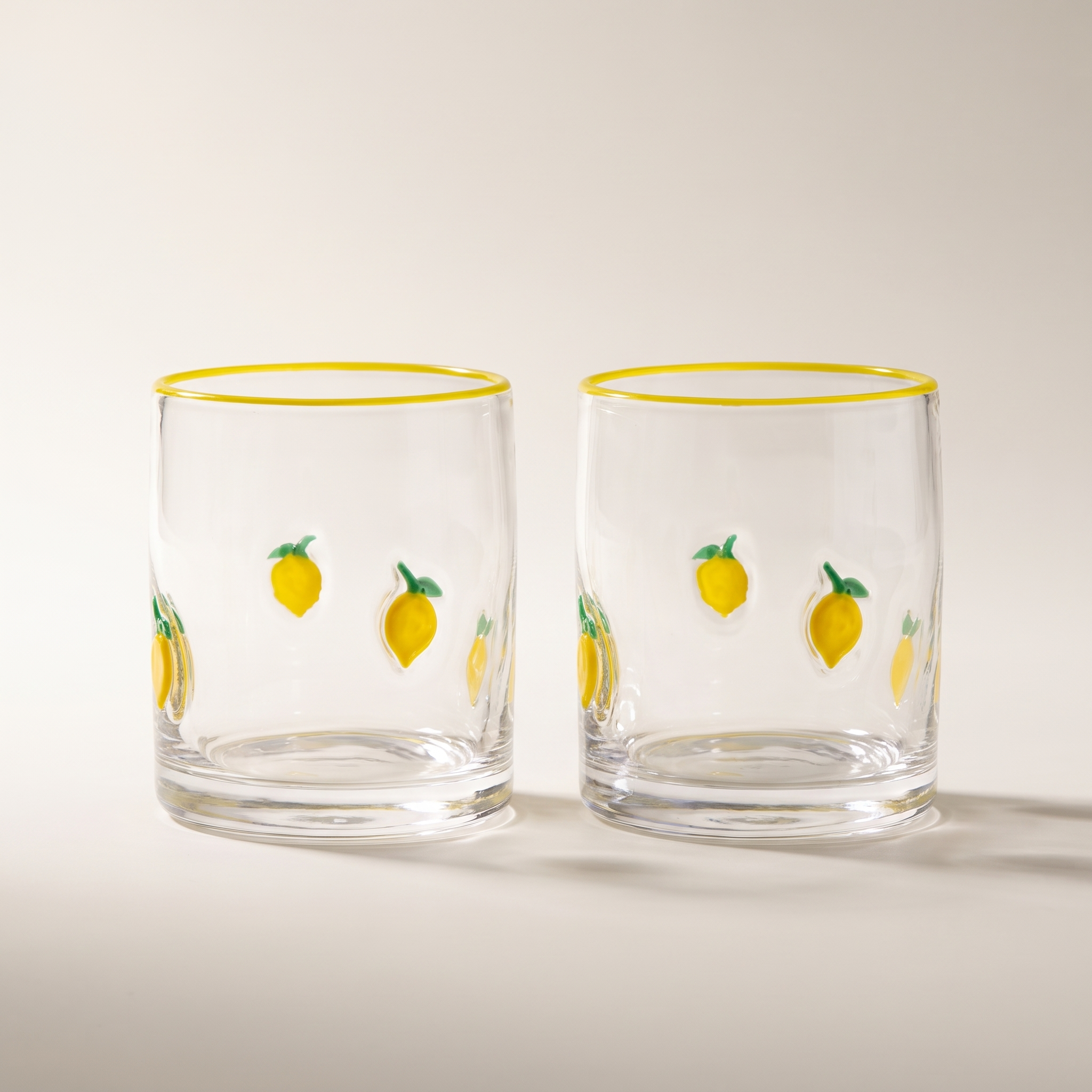 Verres à whisky 3D vintage Icône, bord citron/jaune (lot de 2)