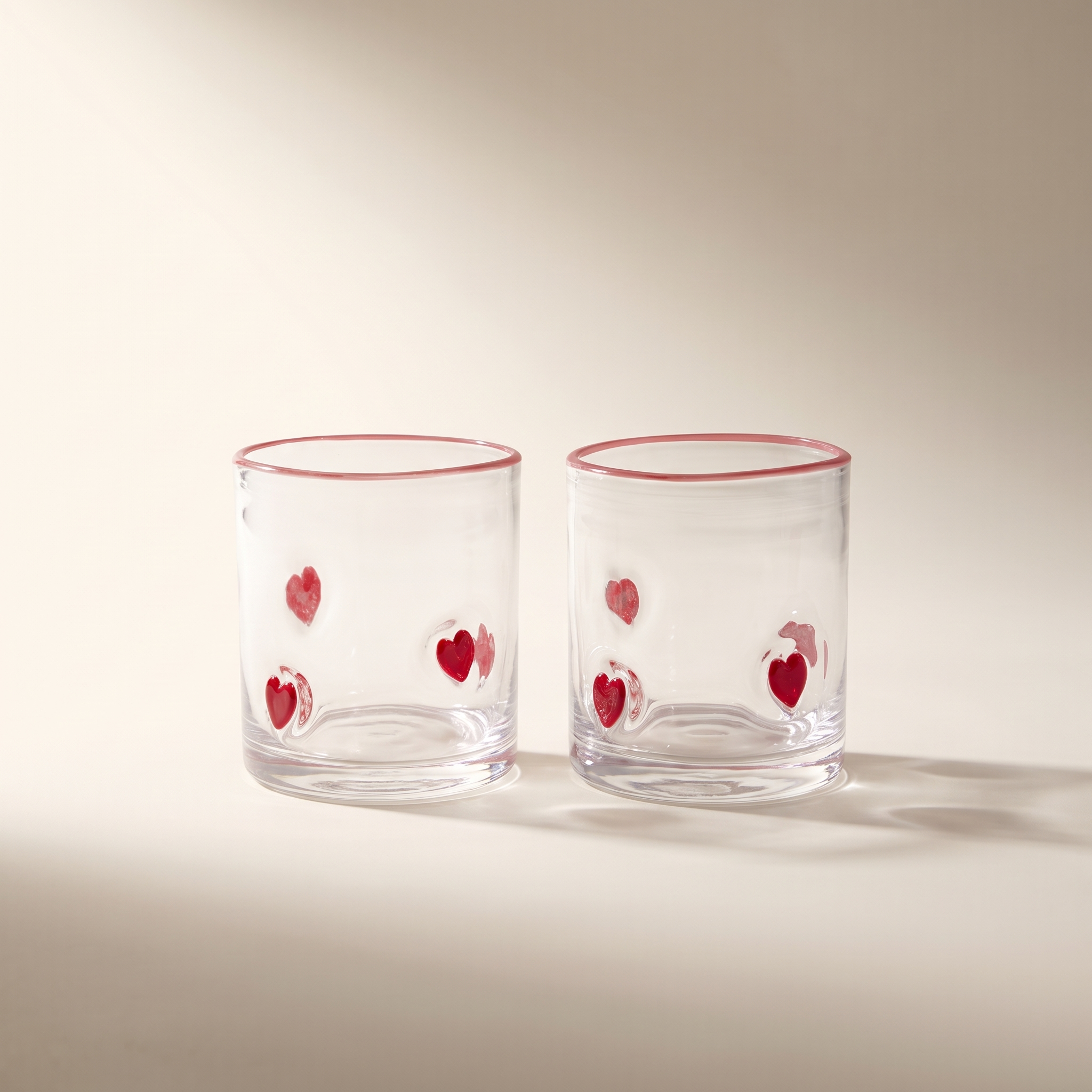 Icône 3D Verres à whisky vintage, cœur / bord rouge (lot de 2)