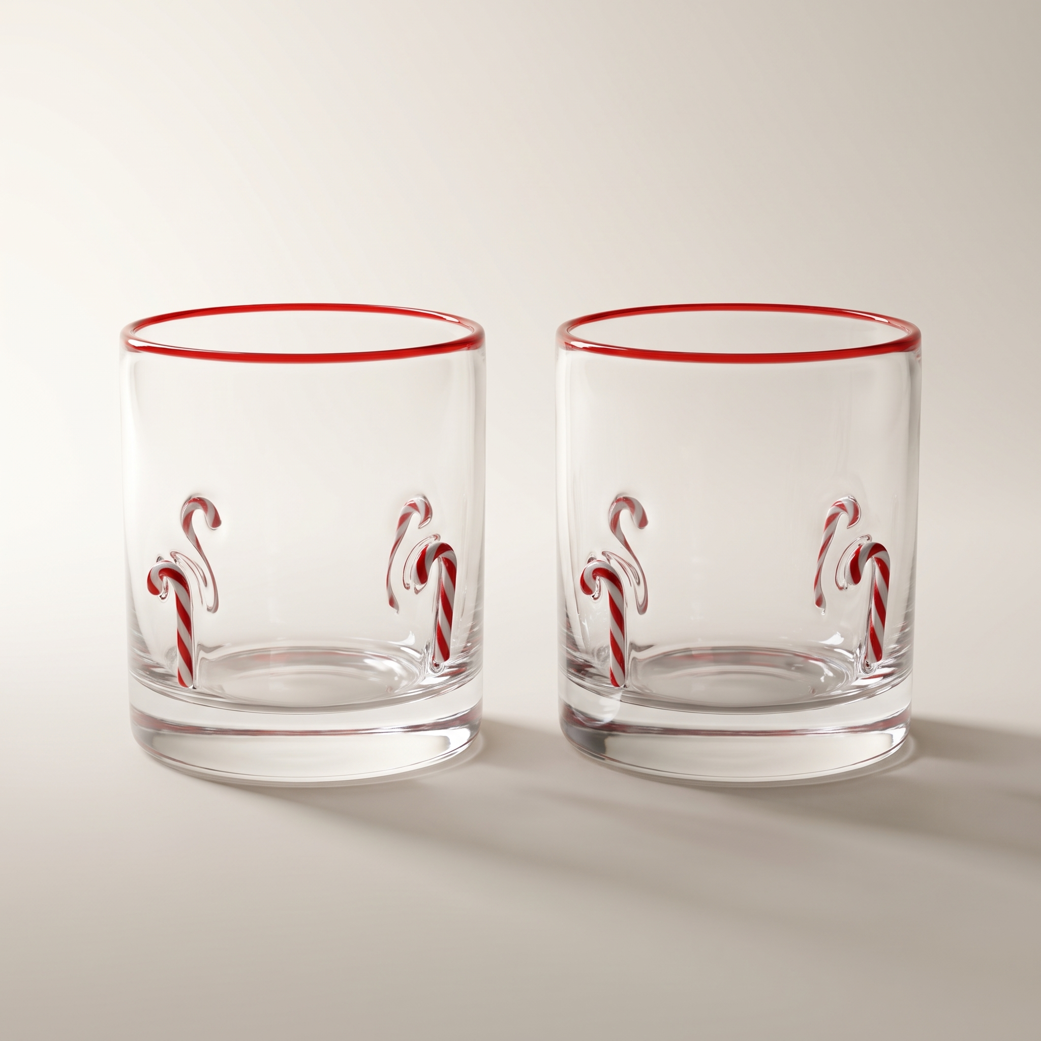 Verres Tumblers 3D Old-Fashioned Icon, Bordure Rouge / Sucre d'Orge (Lot de 2)