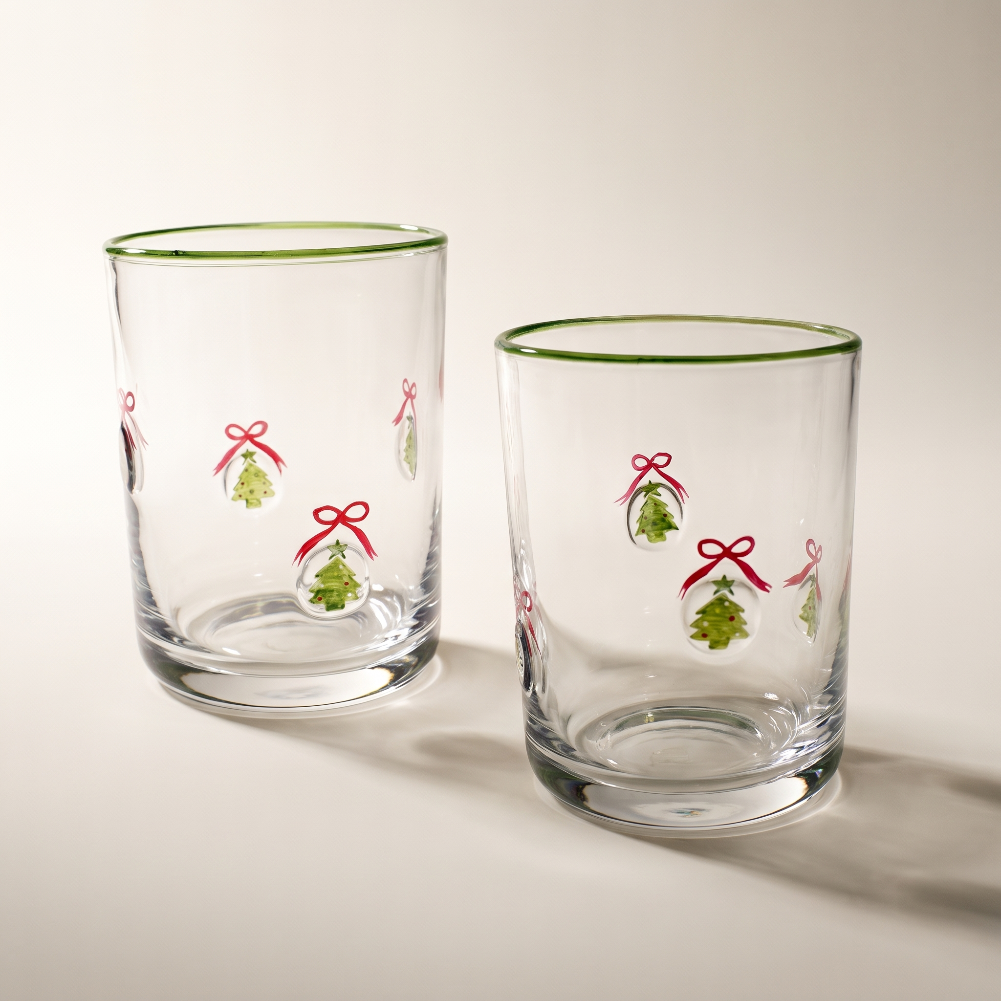 Verres à whisky 3D vintage Icône, bordure sapin / verte (Lot de 2)