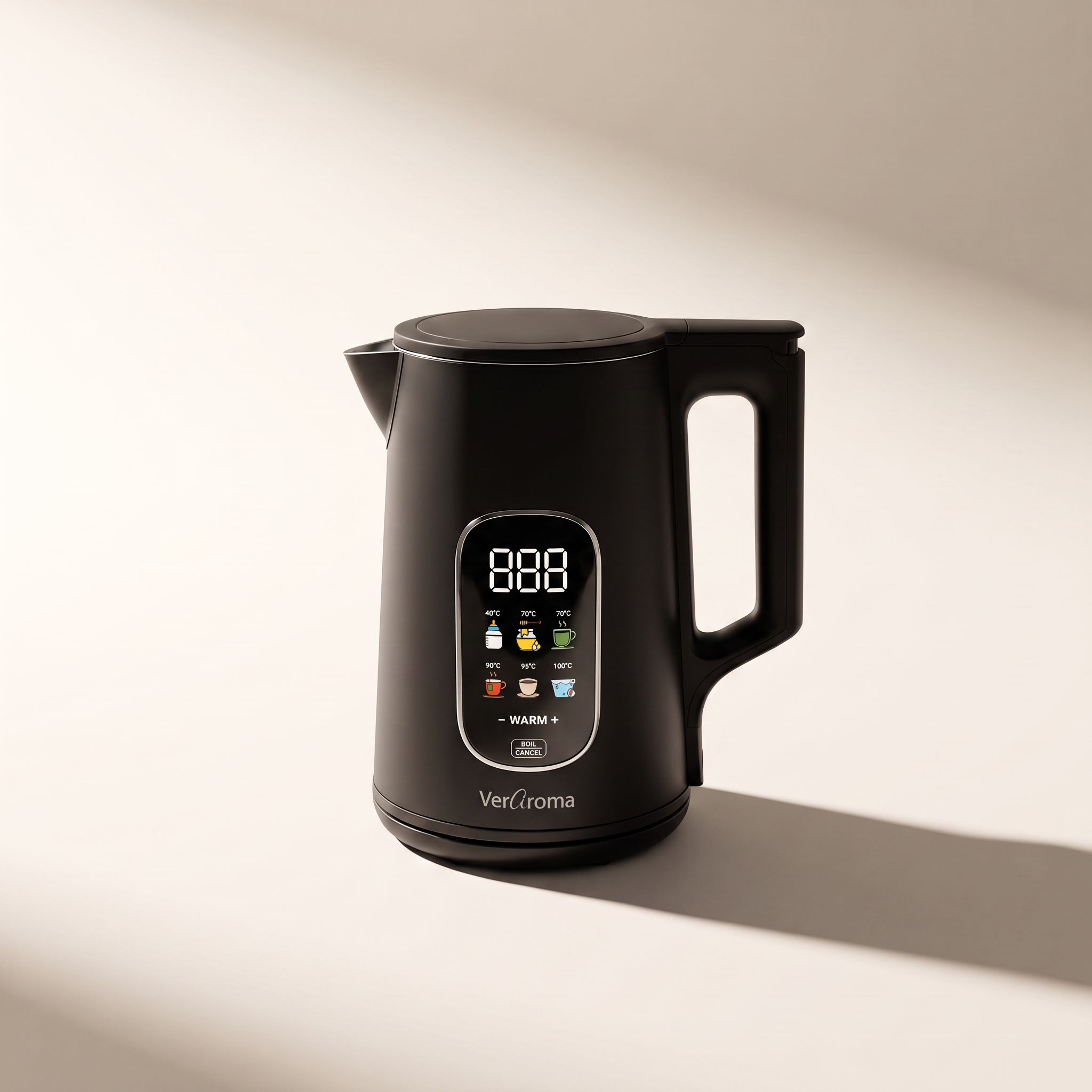Smart Wi-Fi Double-Wall Electric Kettle with Color Digital Screen, 1.7L, Black