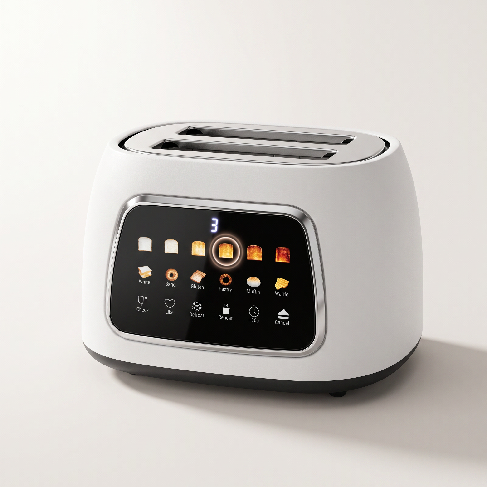 Smart Motorized Wide-Slot Digital Color Touchscreen Toaster with Memory, 2-Slice, White