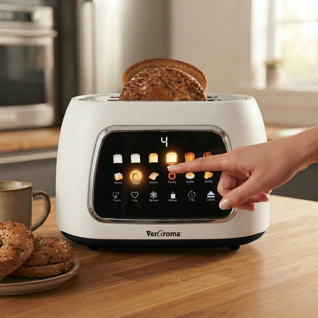 Smart Motorized Wide-Slot Digital Color Touchscreen Toaster with Memory, 2-Slice, White