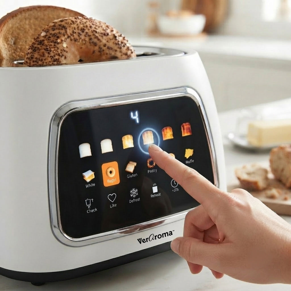 Smart Motorized Wide-Slot Digital Color Touchscreen Toaster with Memory, 2-Slice, White