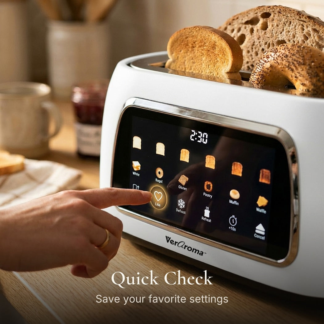 Quick Check — Smart Motorized Long-Slot Digital Color Touchscreen Toaster with Memory, 4-Slice, White