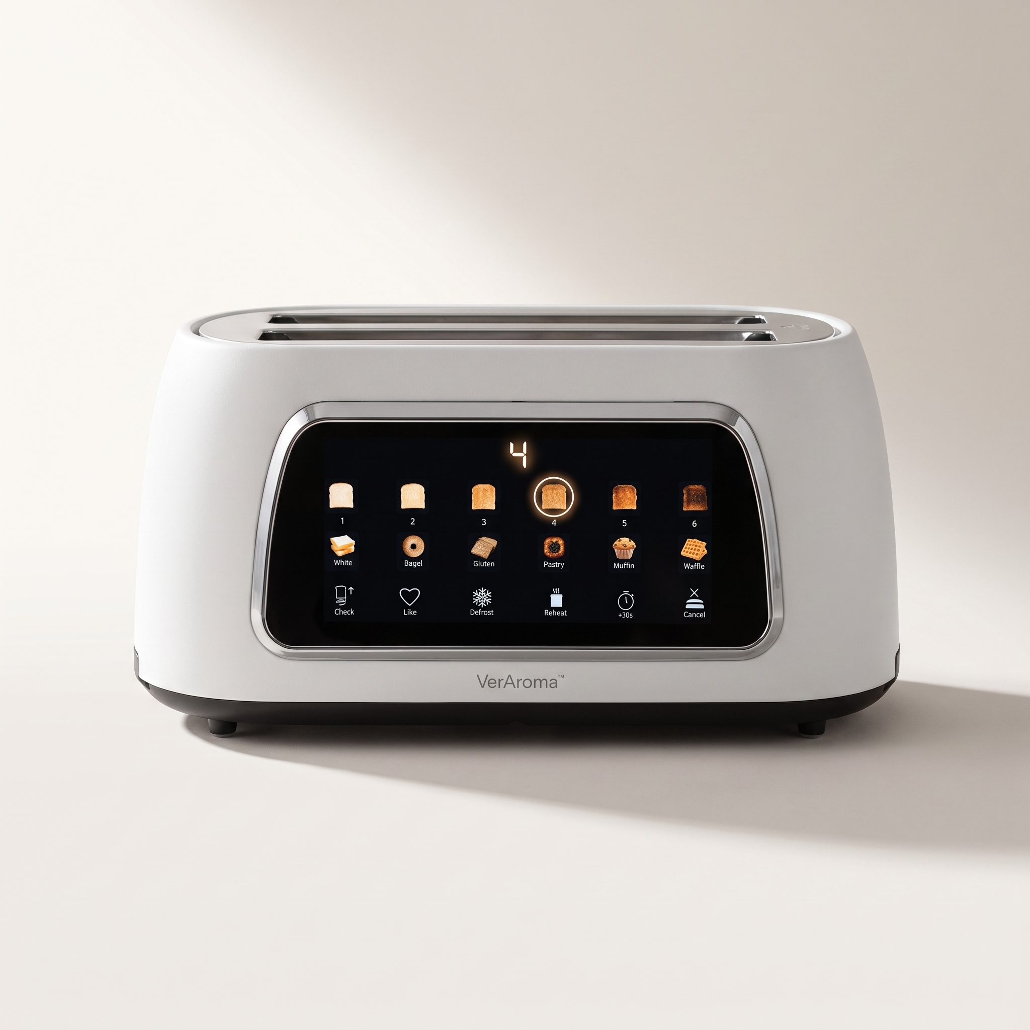 Smart Motorized Long-Slot Digital Color Touchscreen Toaster with Memory, 4-Slice, White