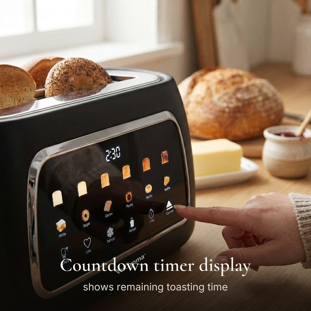 Countdown timer display — Smart Motorized Long-Slot Digital Color Touchscreen Toaster with Memory, 4-Slice, Black