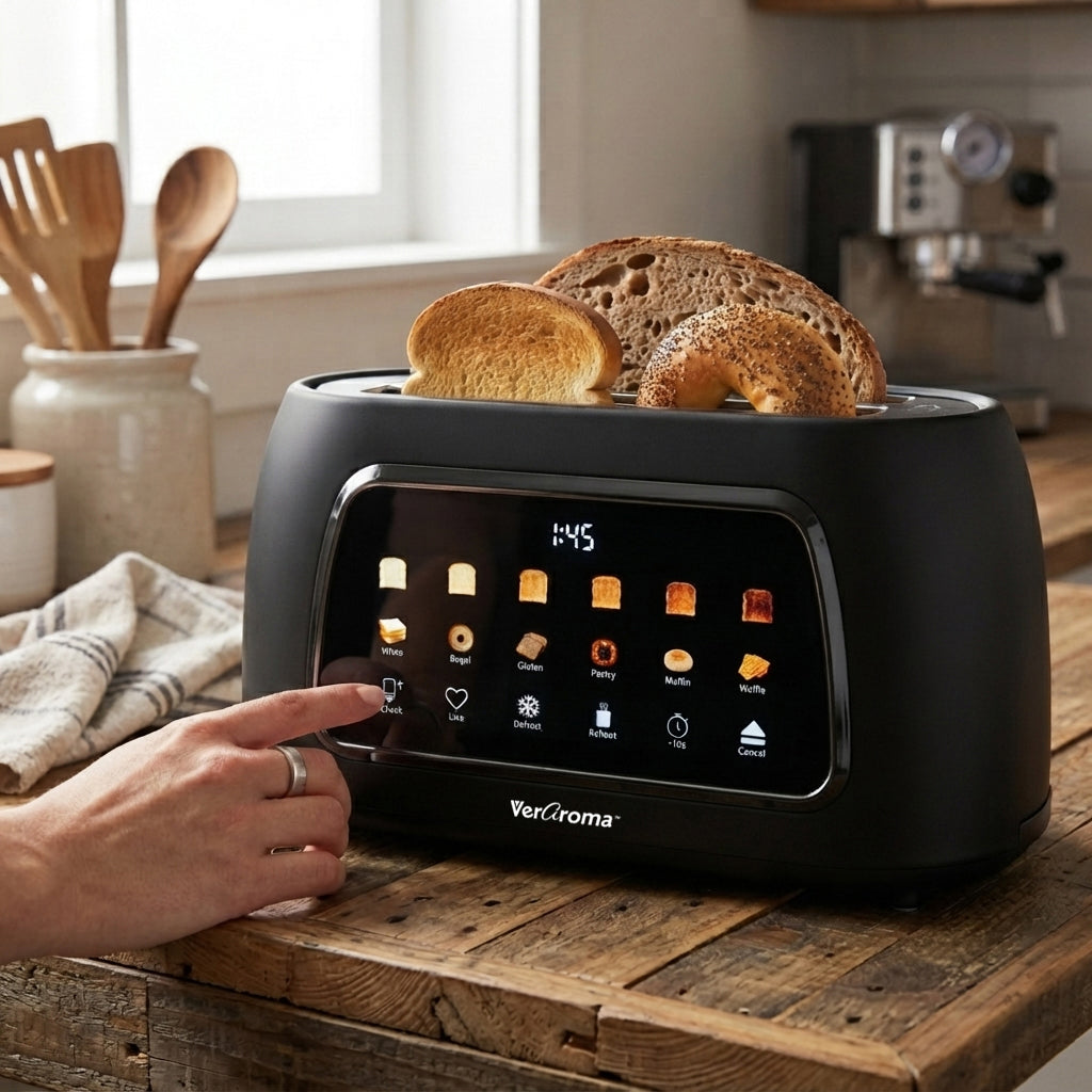 Smart Motorized Long-Slot Digital Color Touchscreen Toaster with Memory, 4-Slice, Black