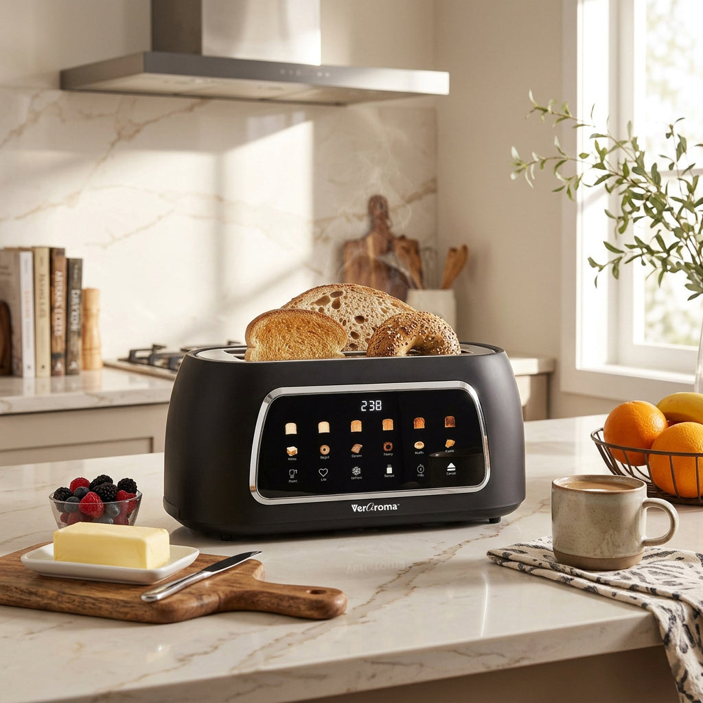 Smart Motorized Long-Slot Digital Color Touchscreen Toaster with Memory, 4-Slice, Black