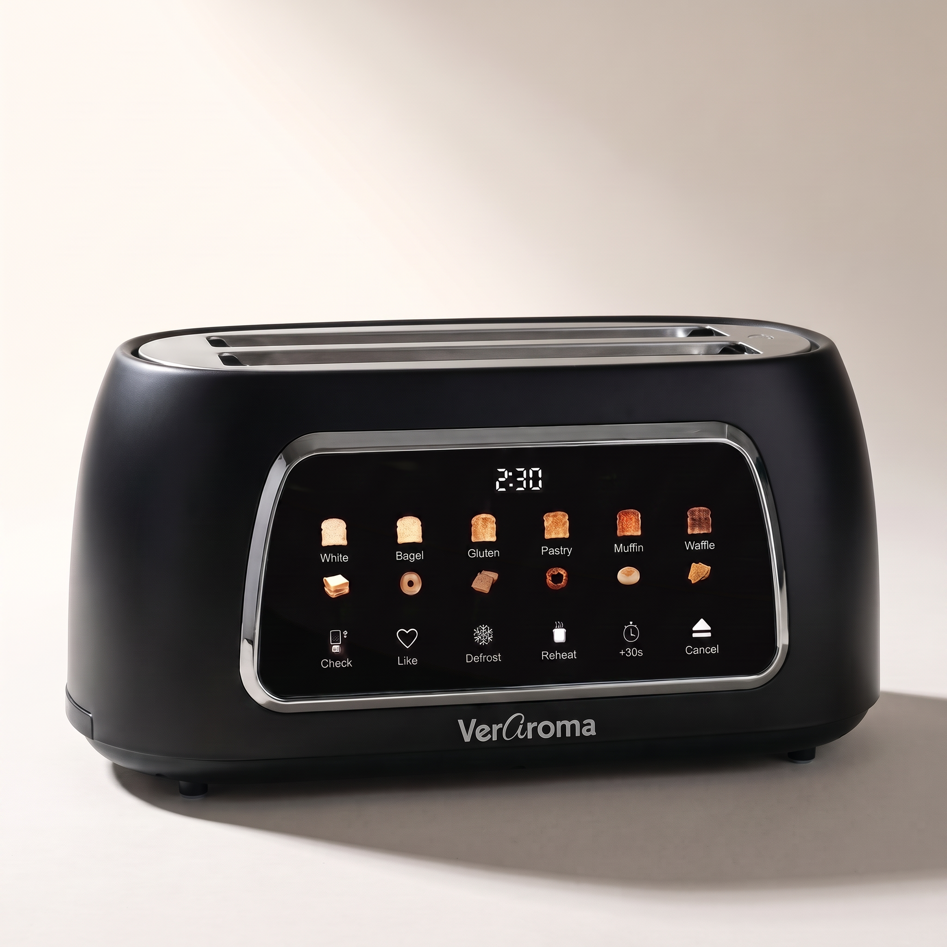 Smart Motorized Long-Slot Digital Color Touchscreen Toaster with Memory, 4-Slice, Black