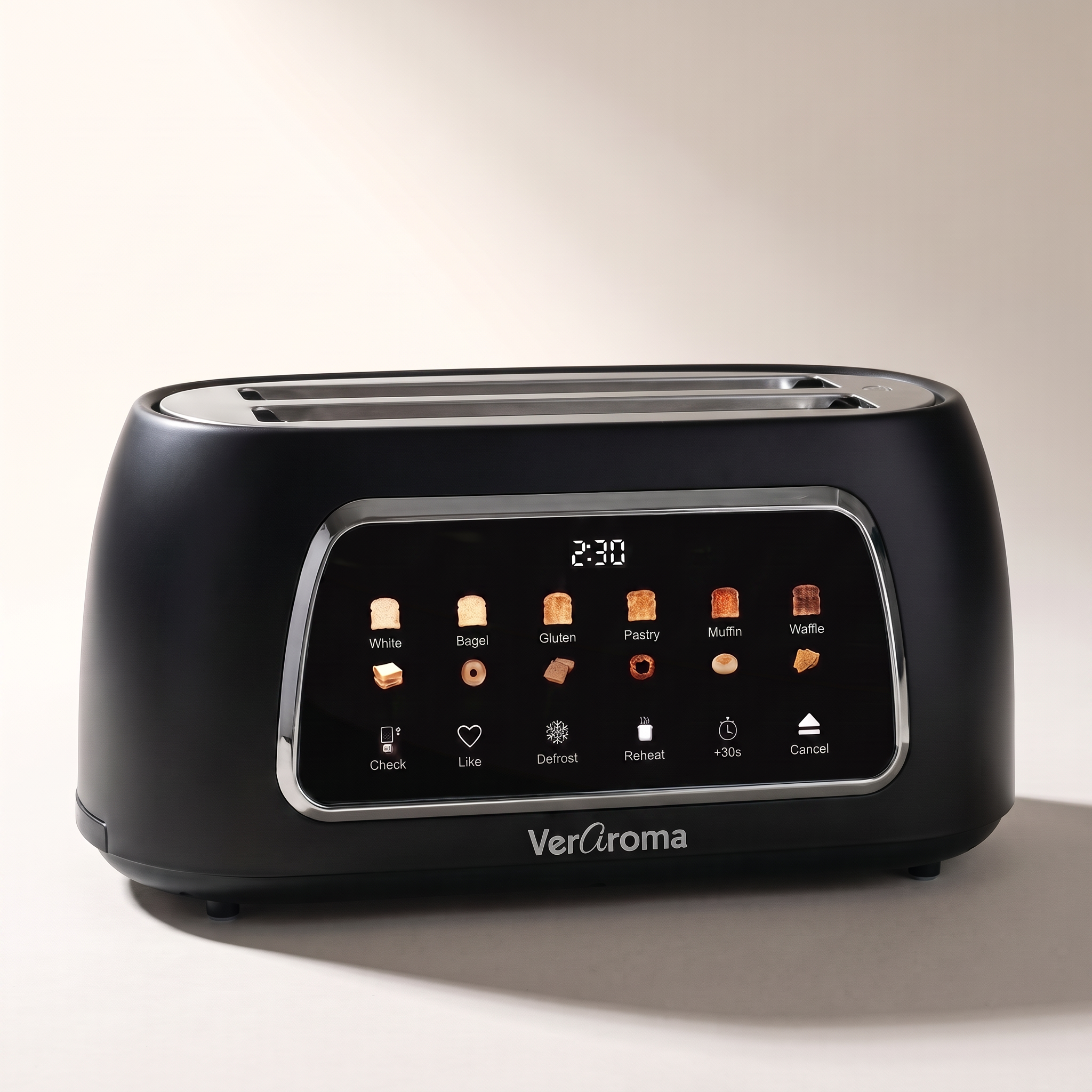 Smart Motorized Long-Slot Digital Color Touchscreen Toaster with Memory, 4-Slice, Black