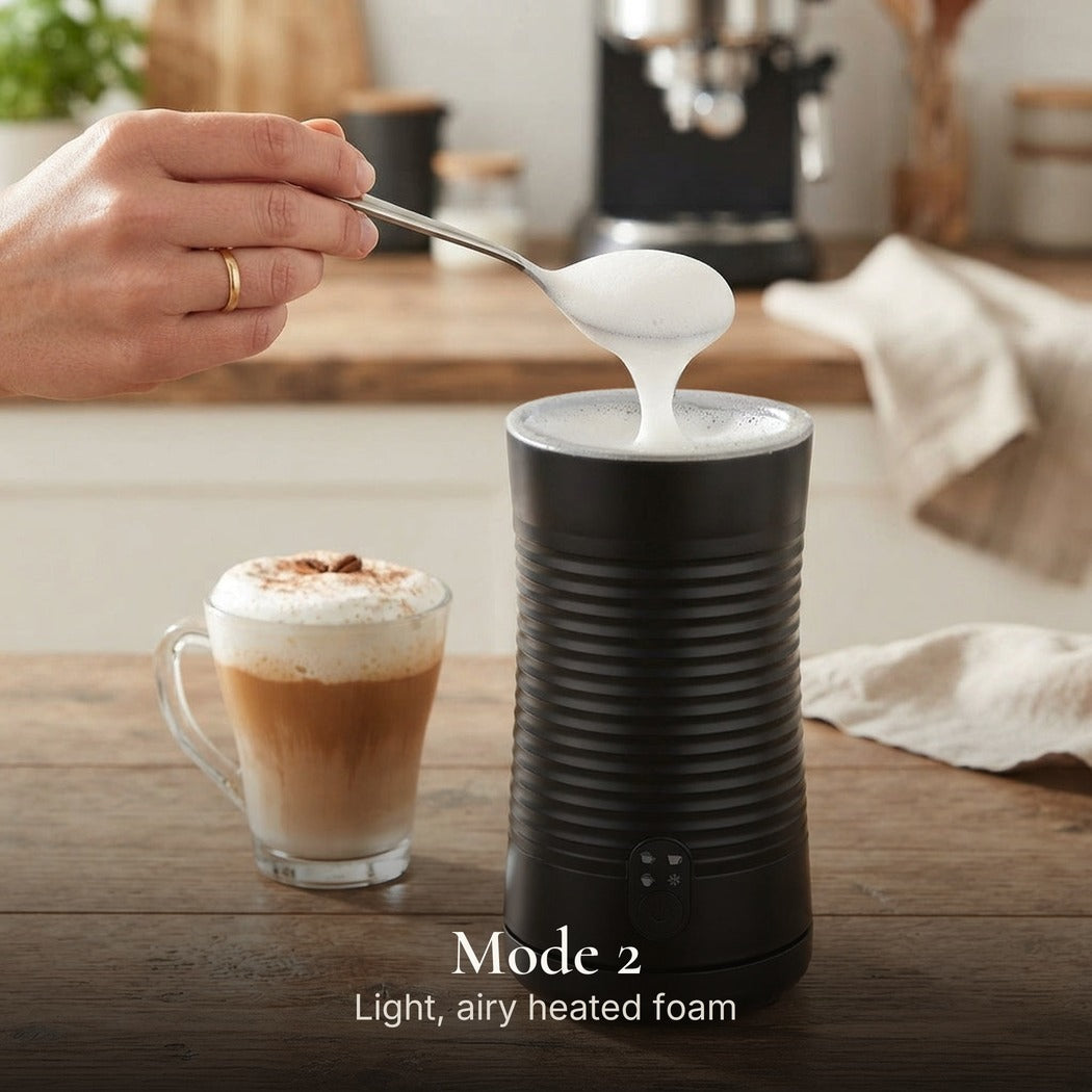 Mode 2: Light, airy heated foam — 4-in-1 Electric Milk Frother & Warmer (130ml / 240ml)