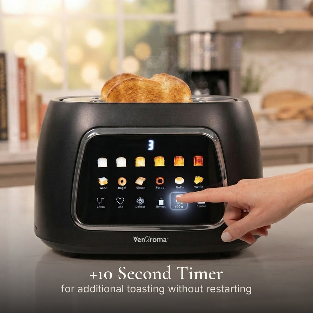 +10 Second Timer — Smart Motorized Wide-Slot Digital Color Touchscreen Toaster with Memory, 2-Slice, Black
