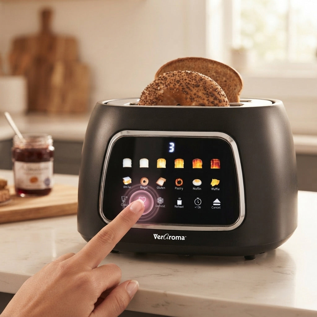 Smart Motorized Wide-Slot Digital Color Touchscreen Toaster with Memory, 2-Slice, Black