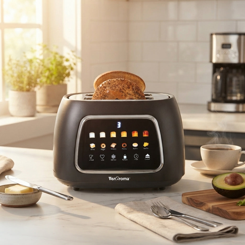 Smart Motorized Wide-Slot Digital Color Touchscreen Toaster with Memory, 2-Slice, Black