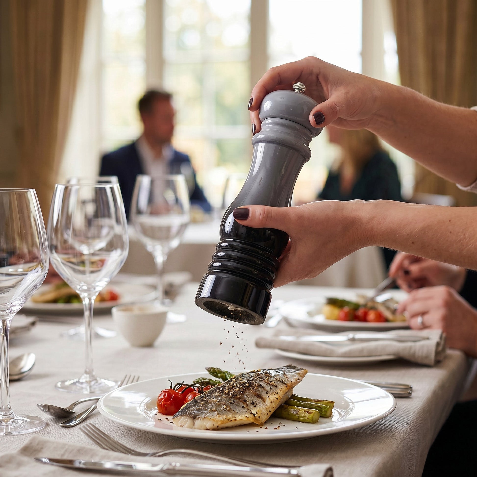 Rubberwood Salt & Pepper Mill Set — Oyster Grey, 2-Tone Gloss