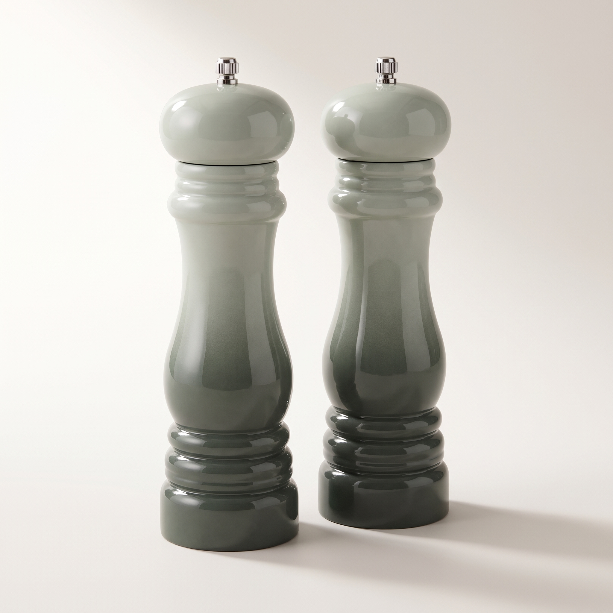 Rubberwood Salt & Pepper Mill Set — Sage, 2-Tone Gloss