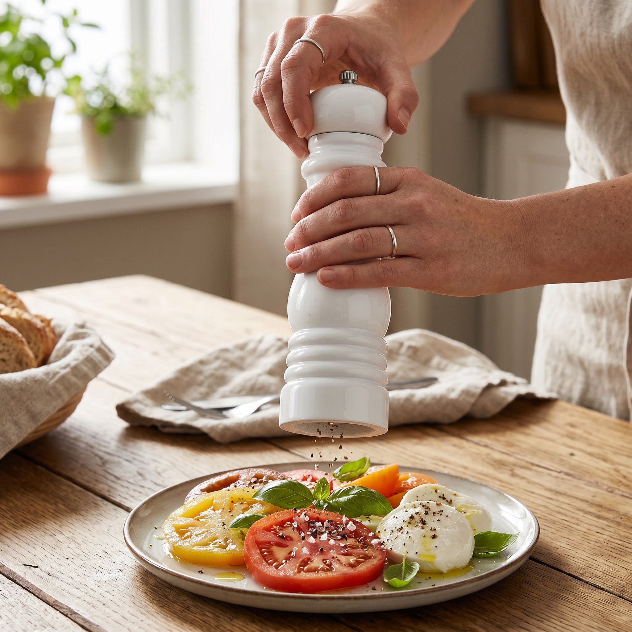 Rubberwood Salt & Pepper Mill Set — White, Solid Gloss