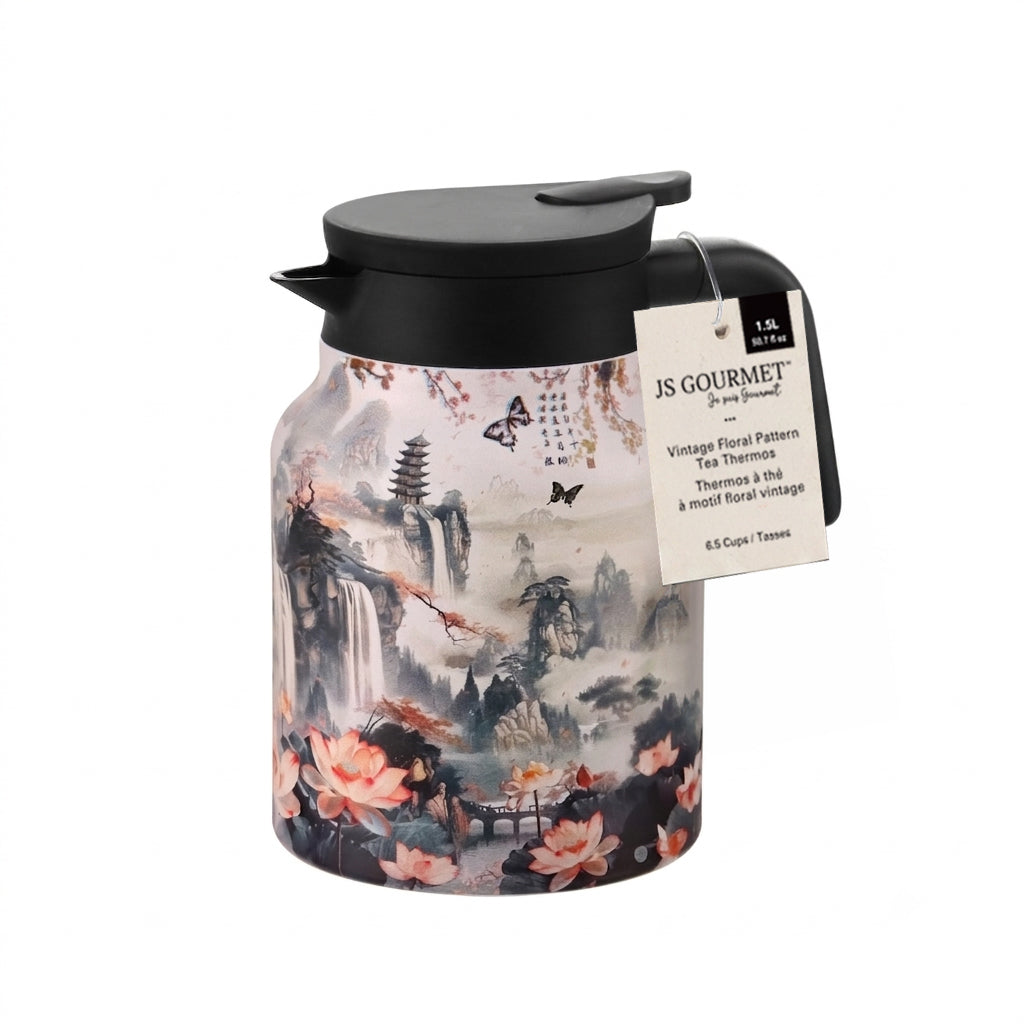 Vintage Floral Insulated Tea Thermos with Infuser — Design 1, 1.5 L packaging