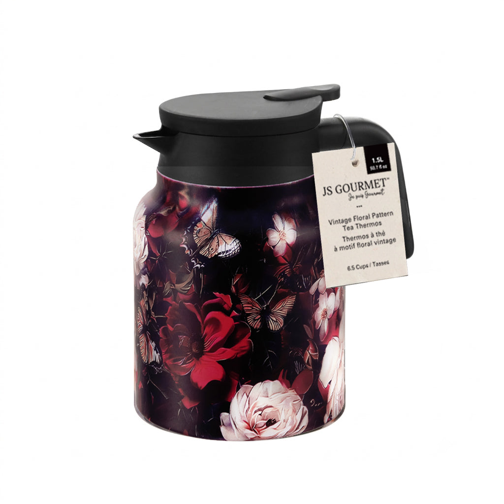 Vintage Floral Insulated Tea Thermos with Infuser — Design 2, 1.5 L packaging