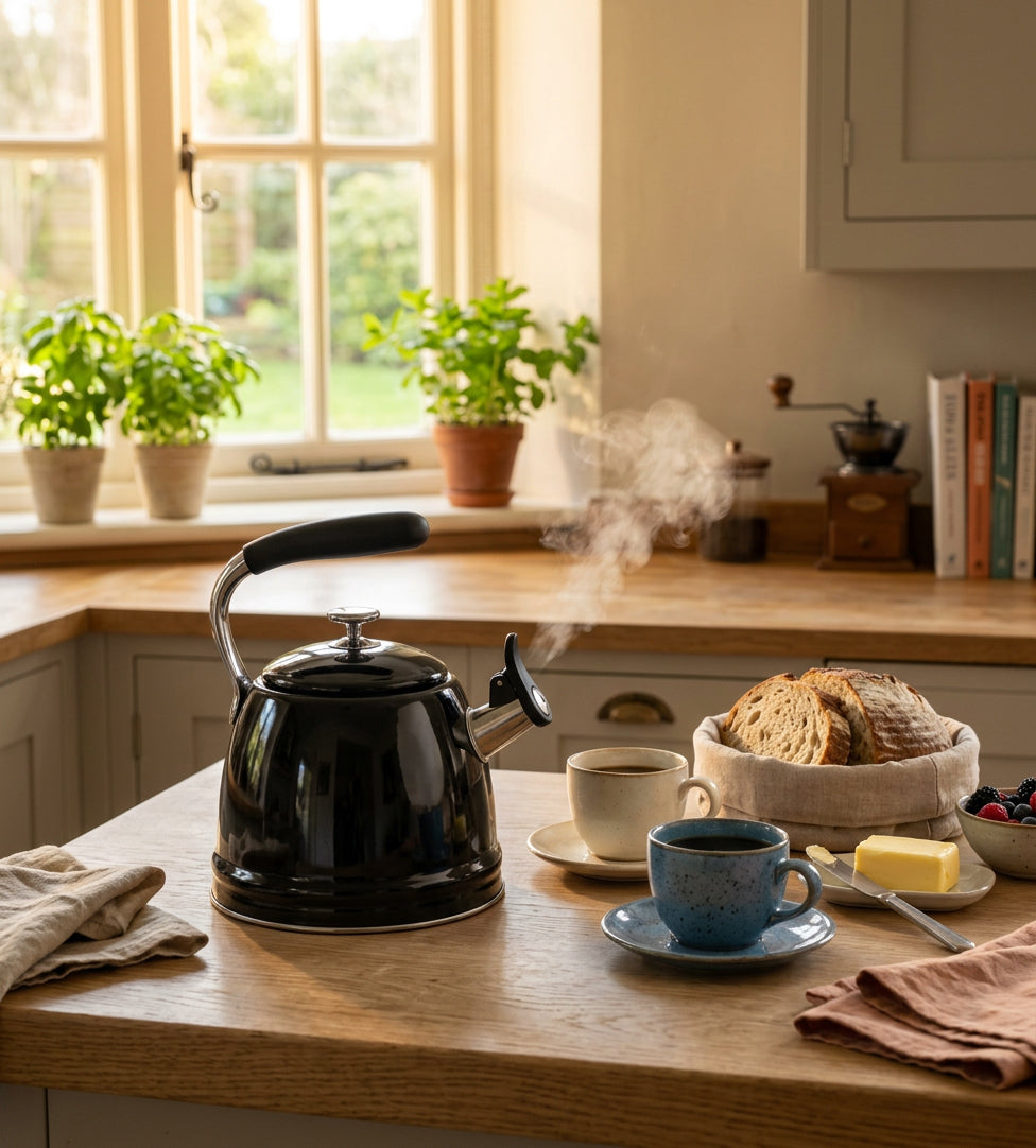 Stainless Steel Whistling Kettle — Black, 3 L