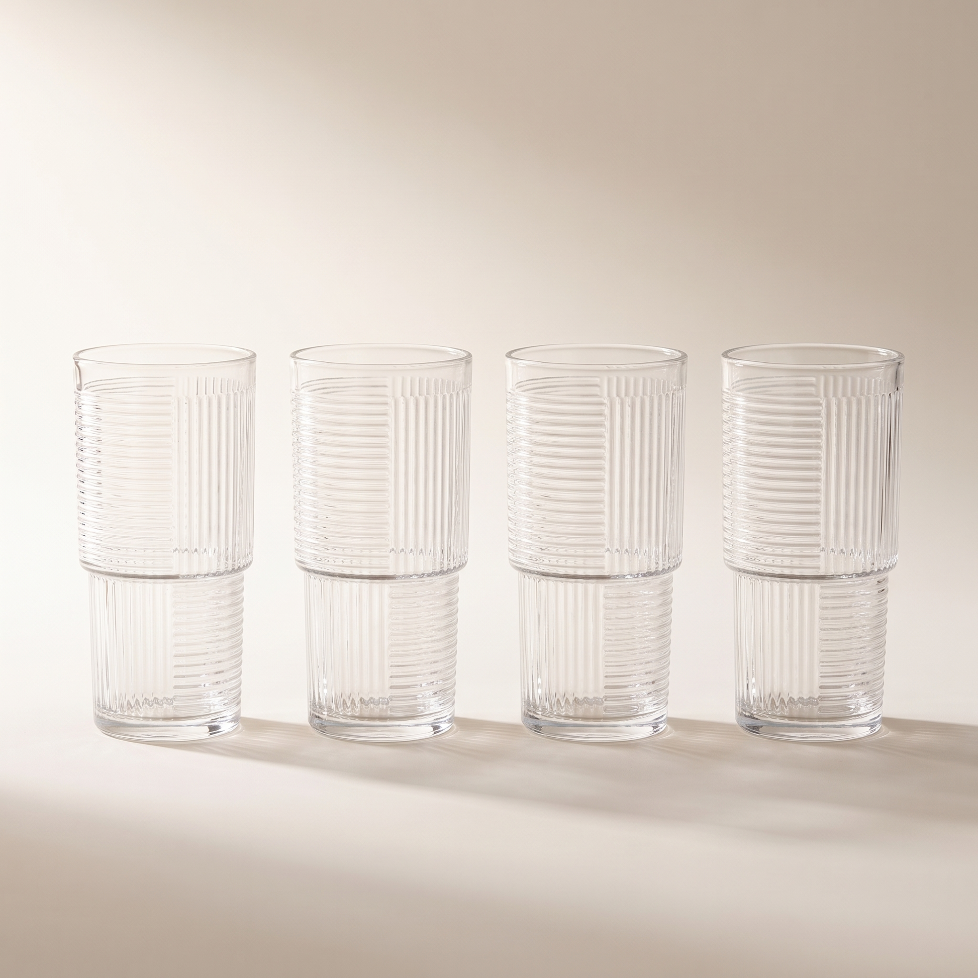 Stackable Ribbed Drinking Glasses, Set of 4 — 450 ml